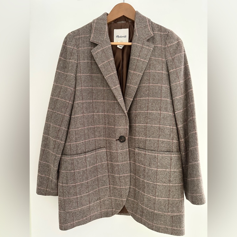 SOLD Madewell Women's Brown Pink Plaid Larsen Blazer